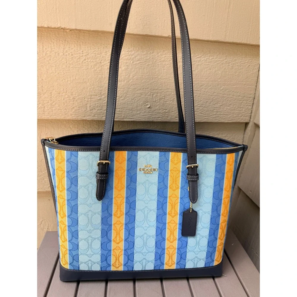 Coach Mollie Tote 25 Signature Canvas Varsity Stripe C4088 - BD